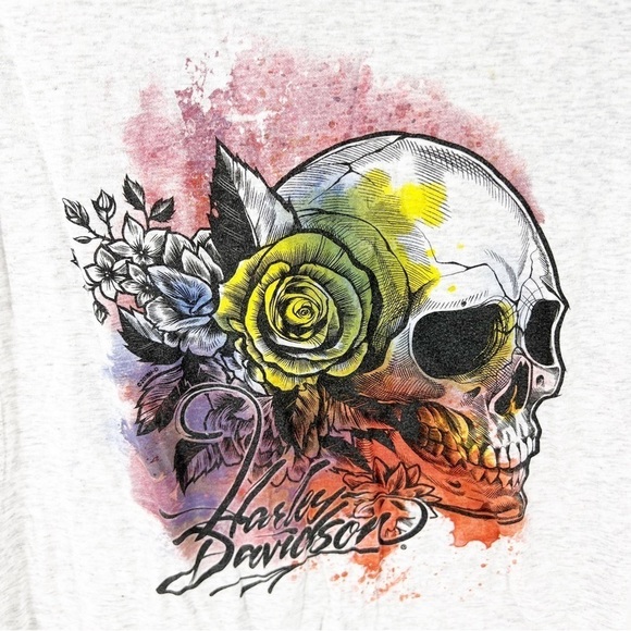 ✅ Harley Davidson Womens Gray Skull Short Sleeve T-SHIRT SIZE SMALL - Picture 2 of 6